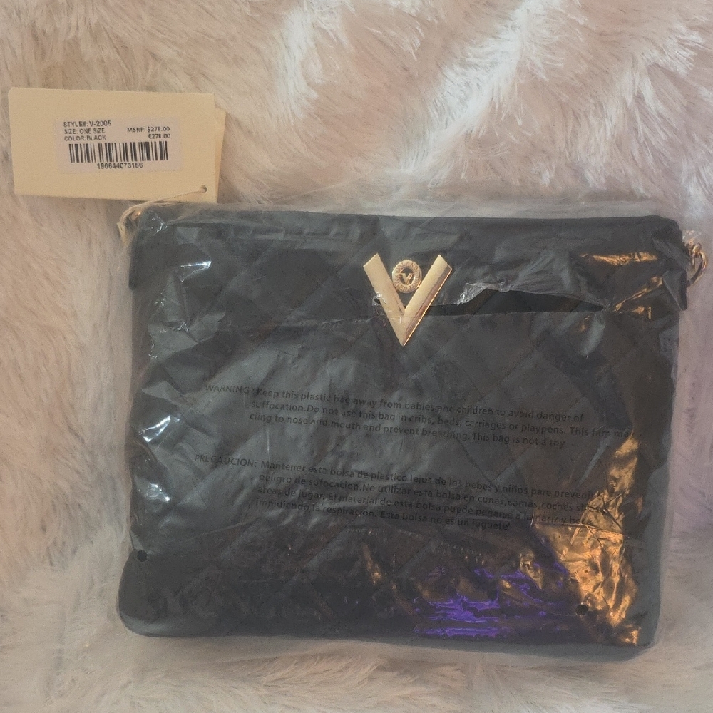 Valentino Orlandi Black Crossbody Bag with Gold Emblem